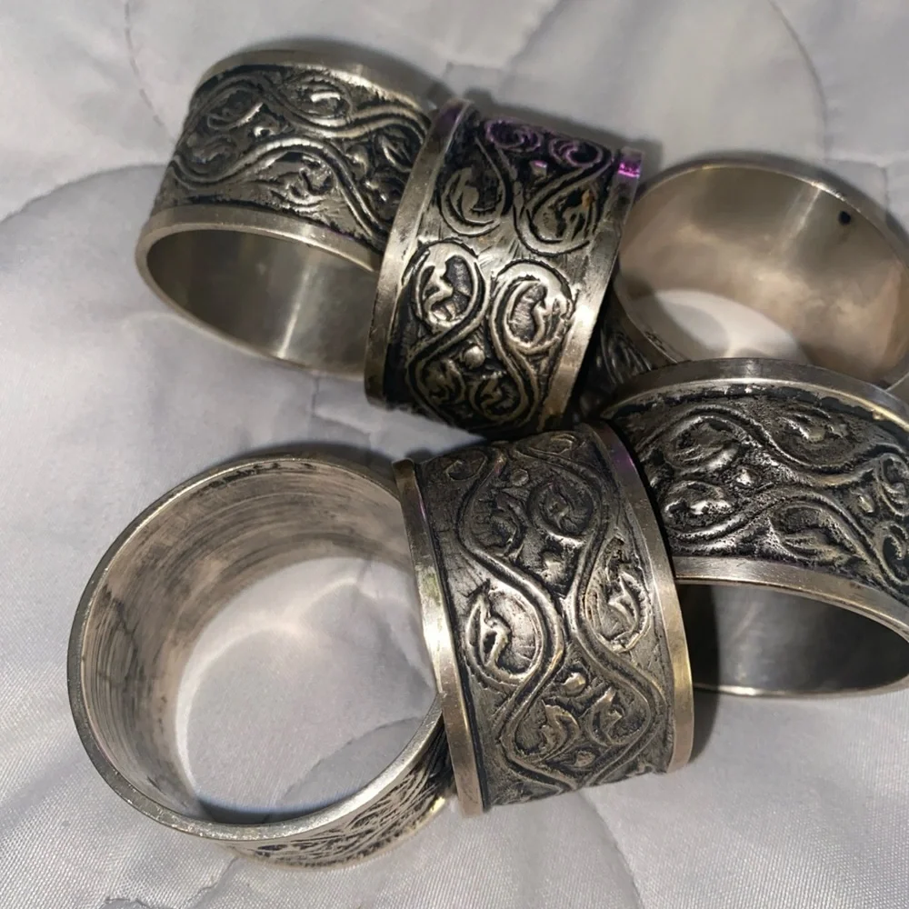 Vintage Silver Pewter Round Napkin Rings Ring Set Of‎ 6